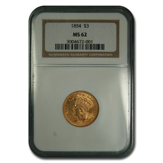 1854 $3 Gold Princess MS-62 NGC
