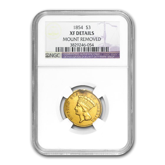 1854 $3 Gold Princess XF Details NGC (Plugged) 1854 $3 Gold Princess XF Details NGC (Plugged)