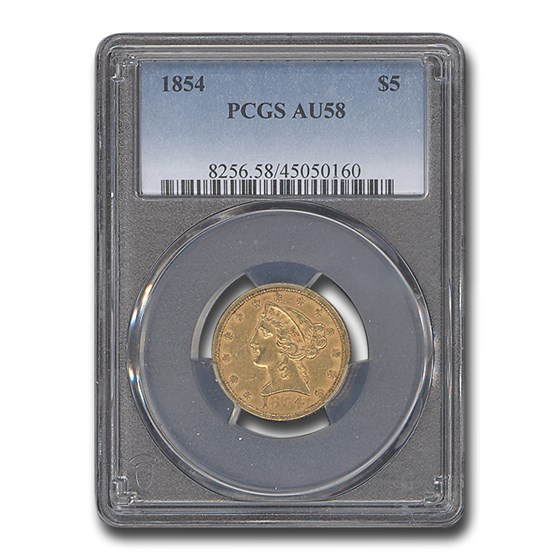 1854 $5 Liberty Gold Half Eagle AU-58 PCGS