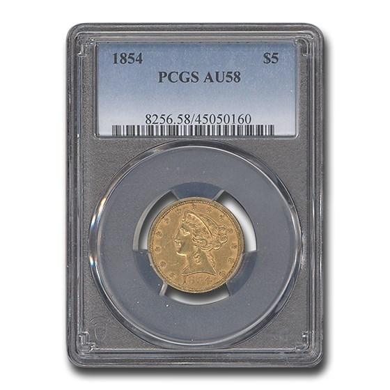 1854 $5 Liberty Gold Half Eagle AU-58 PCGS 1854 $5 Liberty Gold Half Eagle AU-58 PCGS