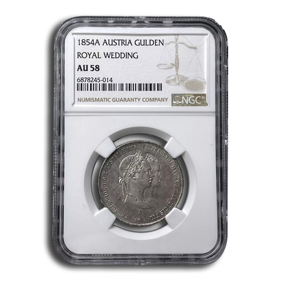 1854-A Austria Silver Gulden AU-58 NGC 1854-A Austria Silver Gulden AU-58 NGC