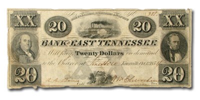 1854 Bank of East Tennessee, Knoxville $20.00 Note TN-55 VF 1854 Bank of East Tennessee, Knoxville $20.00 Note TN-55 VF