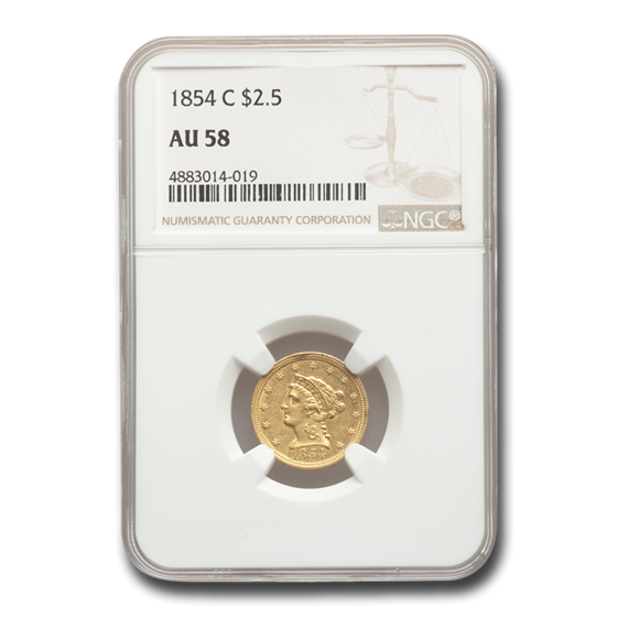1854-C $2.50 Liberty Gold Quarter Eagle AU-58 NGC 1854-C $2.50 Liberty Gold Quarter Eagle AU-58 NGC