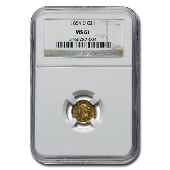1854-D $1 Liberty Head Gold MS-61 NGC 1854-D $1 Liberty Head Gold MS-61 NGC