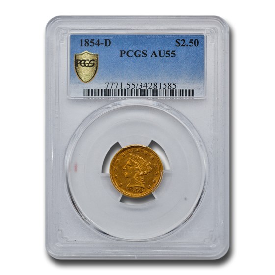 1854-D $2.50 Liberty Gold Quarter Eagle AU-55 PCGS 1854-D $2.50 Liberty Gold Quarter Eagle AU-55 PCGS