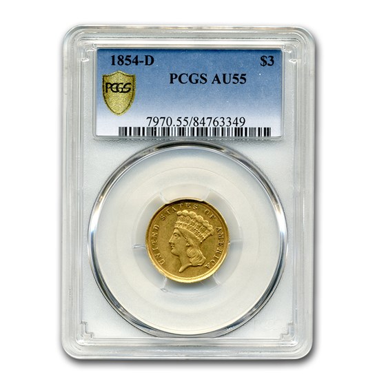 1854-D $3 Gold Princess AU-55 PCGS 1854-D $3 Gold Princess AU-55 PCGS