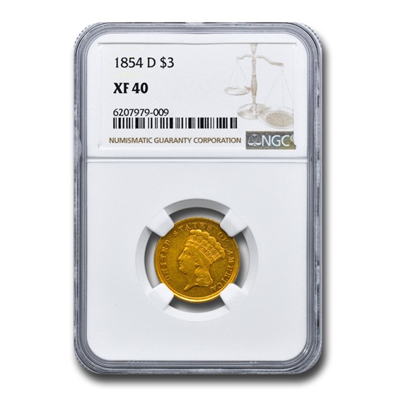 1854-D $3 Gold Princess XF-40 NGC 1854-D $3 Gold Princess XF-40 NGC