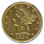 1854-D $5 Liberty Gold Half Eagle AU-55 PCGS (Large D)