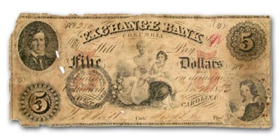 1854 Exchange Bank of Columbia, South Carolina $5.00 SC-75 Fine 1854 Exchange Bank of Columbia, South Carolina $5.00 SC-75 Fine
