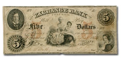 1854 Exchange Bank of Columbia, South Carolina $5.00 SC-75 VF 1854 Exchange Bank of Columbia, South Carolina $5.00 SC-75 VF
