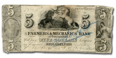 1854 Farmers & Mechanics Bank of Phila, PA $5 PA-431 COUNTERFEIT 1854 Farmers & Mechanics Bank of Phila, PA $5 PA-431 COUNTERFEIT