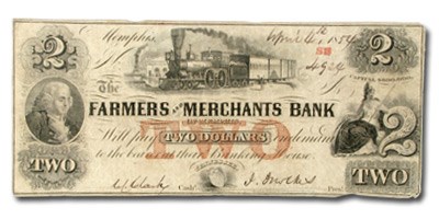 1854 Farmers & Merchants Bank Memphis, $2.00 Note TN-55 VF 1854 Farmers & Merchants Bank Memphis, $2.00 Note TN-55 VF