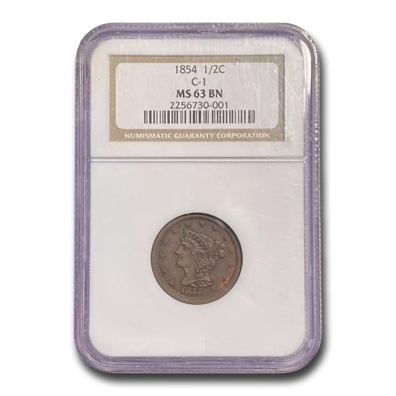 1854 Half Cent MS-63 NGC (Brown) 1854 Half Cent MS-63 NGC (Brown)