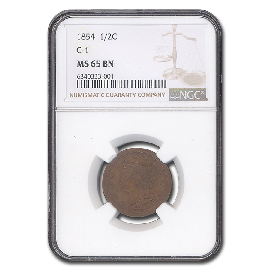 1854 Half Cent MS-65 NGC (Brown)