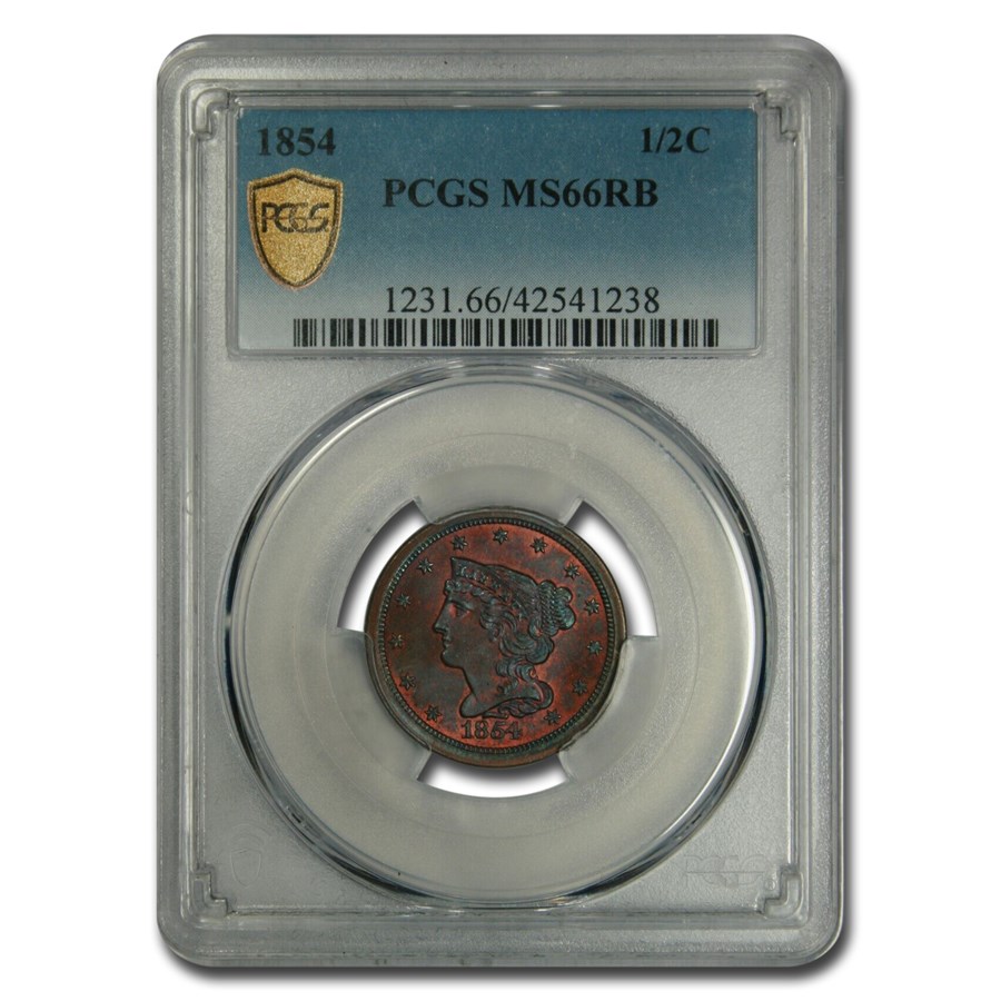 1854 Half Cent MS-66 PCGS (Red/Brown)