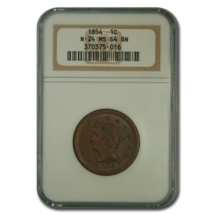 1854 Large Cent MS-64 NGC (Brown, N-24)