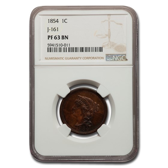 1854 Large Cent Pattern PF-63 NGC (Brown, J-161) 1854 Large Cent Pattern PF-63 NGC (Brown, J-161)