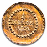 1854 Liberty Octagonal 25 Cent Gold MS-63 NGC (BG-105)