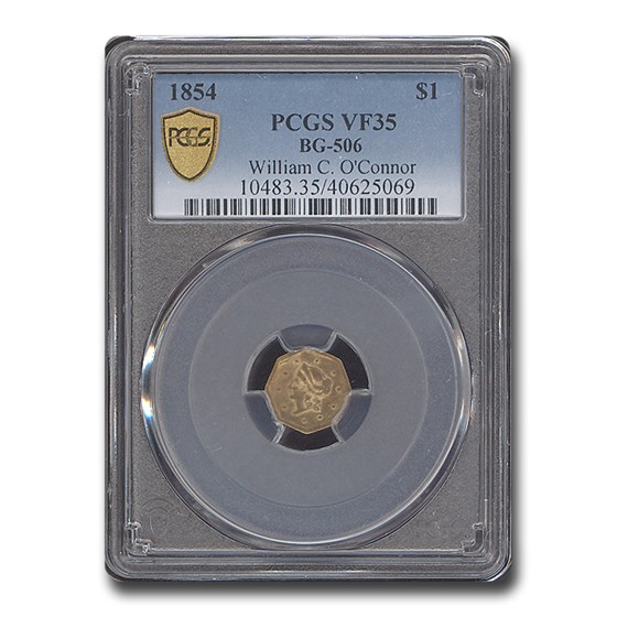 1854 Liberty Octagonal One Dollar Gold VF-35 PCGS (BG-506) 1854 Liberty Octagonal One Dollar Gold VF-35 PCGS (BG-506)