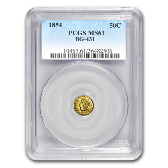 1854 Liberty Round 50 Cent Gold MS-61 PCGS (BG-431) 1854 Liberty Round 50 Cent Gold MS-61 PCGS (BG-431)