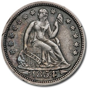 1854 Liberty Seated Dime AU Details (Rim Dings) 1854 Liberty Seated Dime AU Details (Rim Dings)