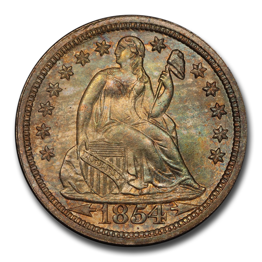 1854 (None) Phil Seated Liberty Dime Arrows Value - APMEX