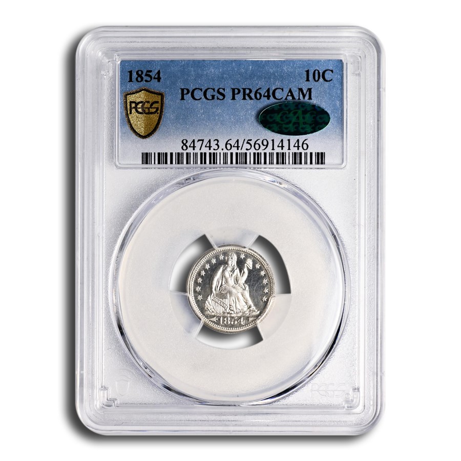 1854 Liberty Seated Dime PR-64 Cameo PCGS CAC