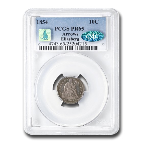1854 Liberty Seated Dime PR-65 PCGS CAC (Arrows) 1854 Liberty Seated Dime PR-65 PCGS CAC (Arrows)