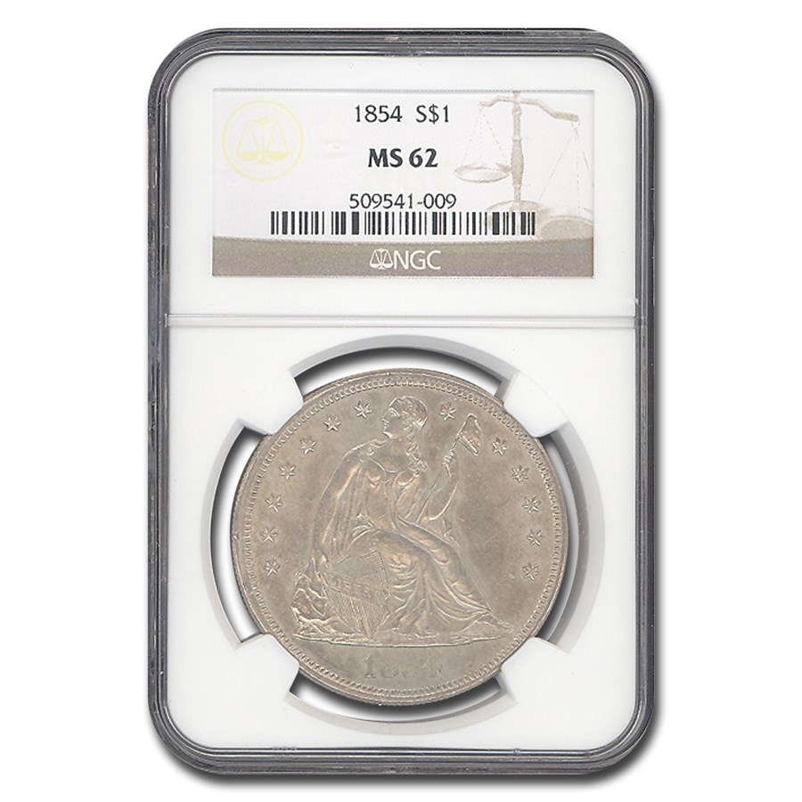 1854 Liberty Seated Dollar MS-62 NGC