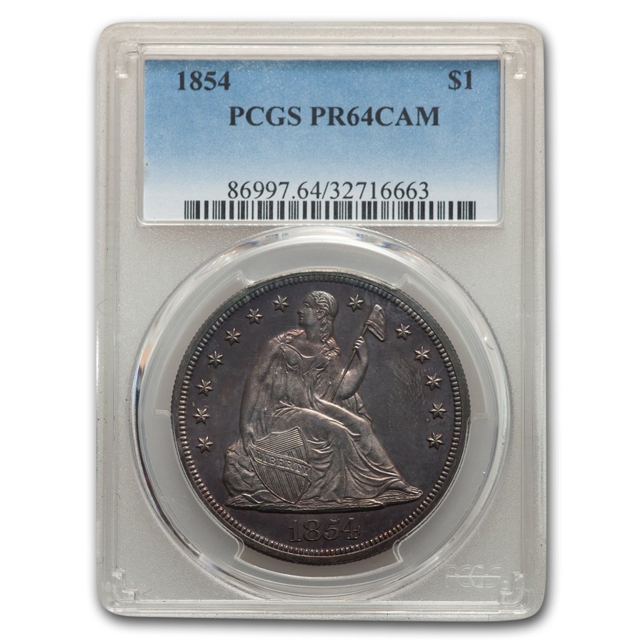 1854 Liberty Seated Dollar PR-64 Cameo PCGS