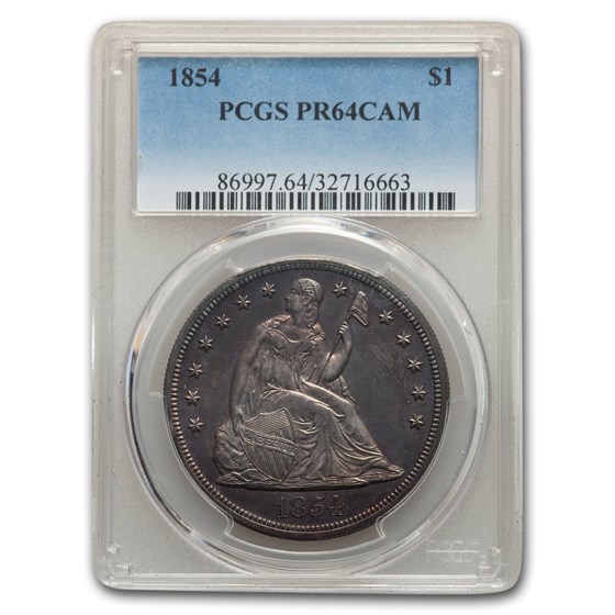 1854 Liberty Seated Dollar PR-64 Cameo PCGS 1854 Liberty Seated Dollar PR-64 Cameo PCGS