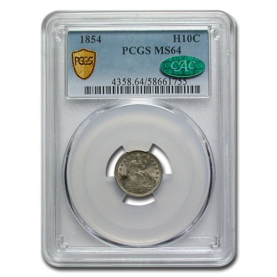 1854 Liberty Seated Half Dime MS-64 PCGS CAC 1854 Liberty Seated Half Dime MS-64 PCGS CAC