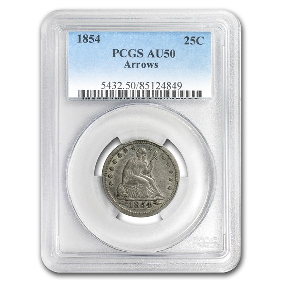 1854 Liberty Seated Quarter AU-50 PCGS (Arrows) 1854 Liberty Seated Quarter AU-50 PCGS (Arrows)