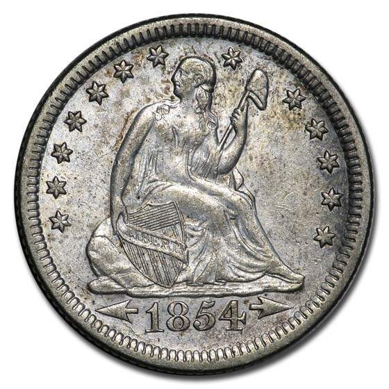 1854 Liberty Seated Quarter AU w/Arrows