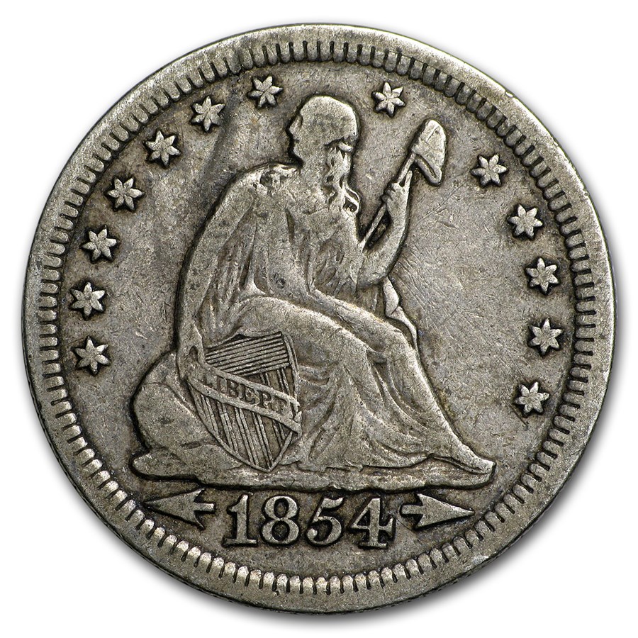 1854 Liberty Seated Quarter VF w/Arrows