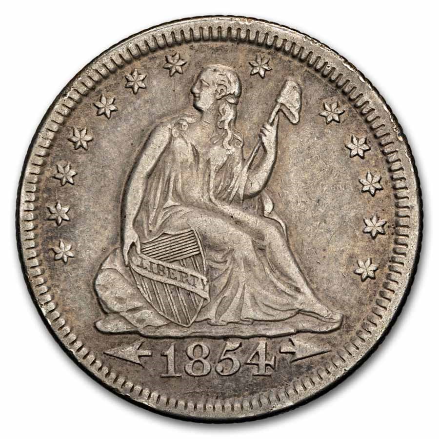 1854 Liberty Seated Quarter XF Details (Cleaned)