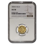 1854-O $2.50 Liberty Gold Quarter Eagle AU-58 NGC
