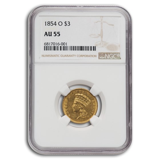 1854-O $3 Gold Princess AU-55 NGC 1854-O $3 Gold Princess AU-55 NGC