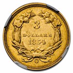 1854-O $3 Gold Princess AU-58 NGC