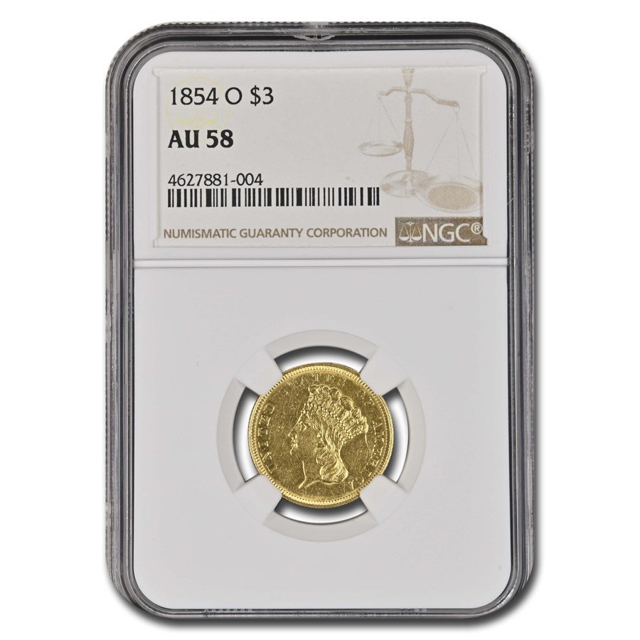 1854-O $3 Gold Princess AU-58 NGC