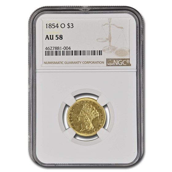 1854-O $3 Gold Princess AU-58 NGC 1854-O $3 Gold Princess AU-58 NGC