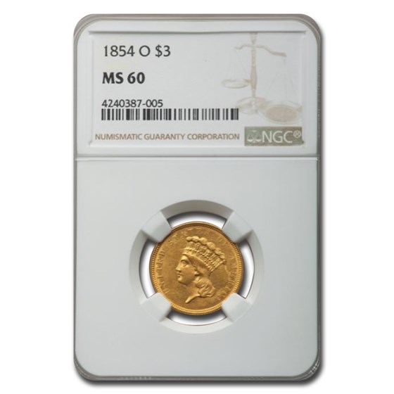 1854-O $3 Gold Princess MS-60 NGC 1854-O $3 Gold Princess MS-60 NGC