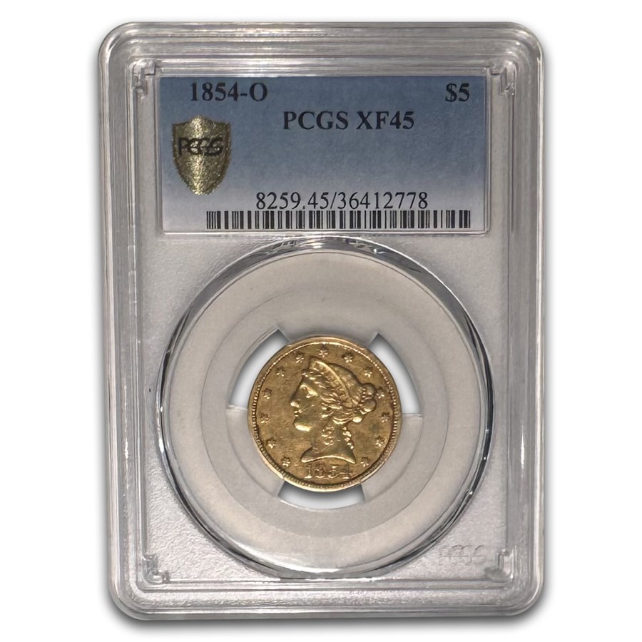 1854-O $5 Liberty Gold Half Eagle XF-45 PCGS