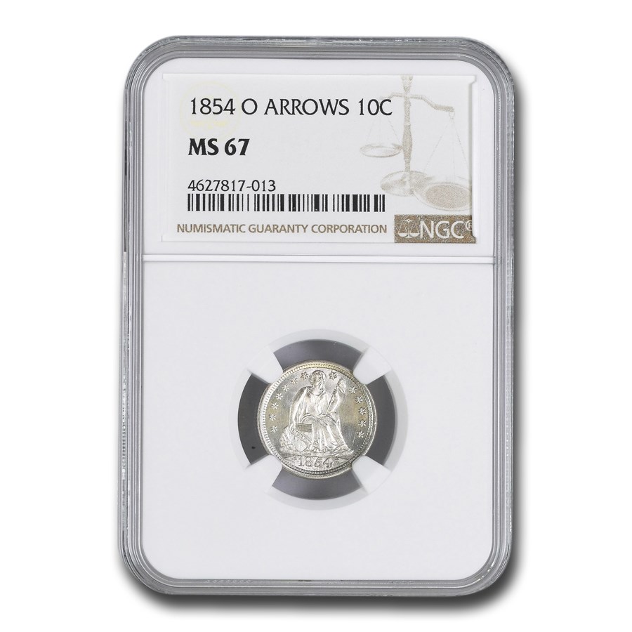 1854-O Liberty Seated Dime w/Arrows MS-67 NGC
