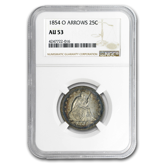 1854-O Liberty Seated Quarter AU-53 NGC 1854-O Liberty Seated Quarter AU-53 NGC