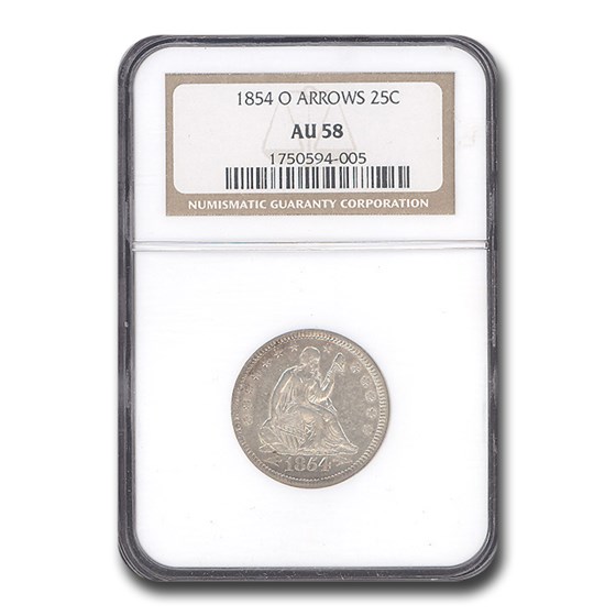 1854-O Liberty Seated Quarter AU-58 NGC (Arrows) 1854-O Liberty Seated Quarter AU-58 NGC (Arrows)