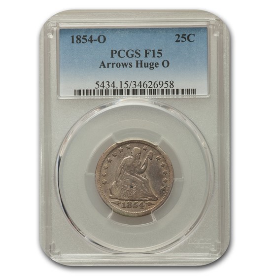 1854-O Liberty Seated Quarter Fine-15 PCGS (Arrows, Huge O) 1854-O Liberty Seated Quarter Fine-15 PCGS (Arrows, Huge O)