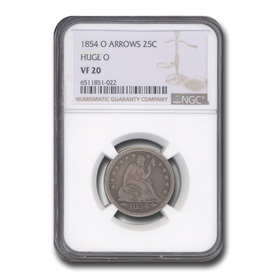 1854-O Liberty Seated Quarter VF-20 NGC (Huge O) 1854-O Liberty Seated Quarter VF-20 NGC (Huge O)