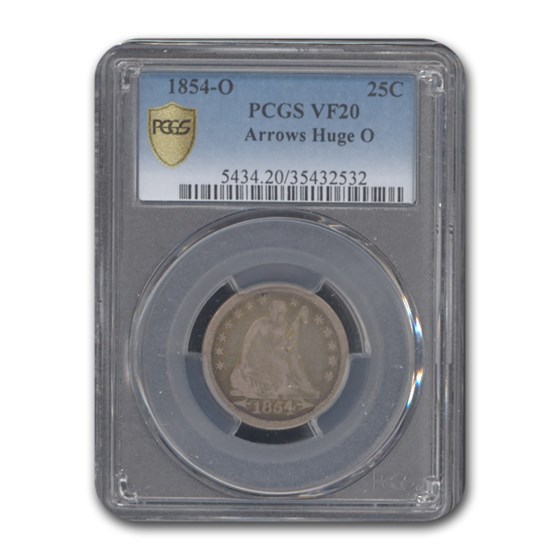 1854-O Liberty Seated Quarter VF-20 PCGS (Arrows, Huge O) 1854-O Liberty Seated Quarter VF-20 PCGS (Arrows, Huge O)