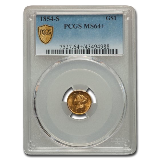 1854-S $1 Liberty Head Gold MS-64+ PCGS 1854-S $1 Liberty Head Gold MS-64+ PCGS